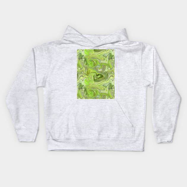 Lime Green Silk Marble - Digital Liquid Paint Kids Hoodie by GenAumonier